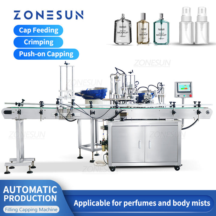 ZONESUN ZS-AFC9 Automatic Magnetic Pump Liquid Filling Perfume Bottle Capping Machine With Cap Feeder