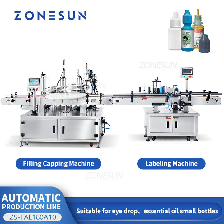 ZONESUN ZS-FAL180A10 Single Nozzle Peristaltic Pump Liquid Filling Cap Feeding Screwing Round Bottle Labeling Production Line