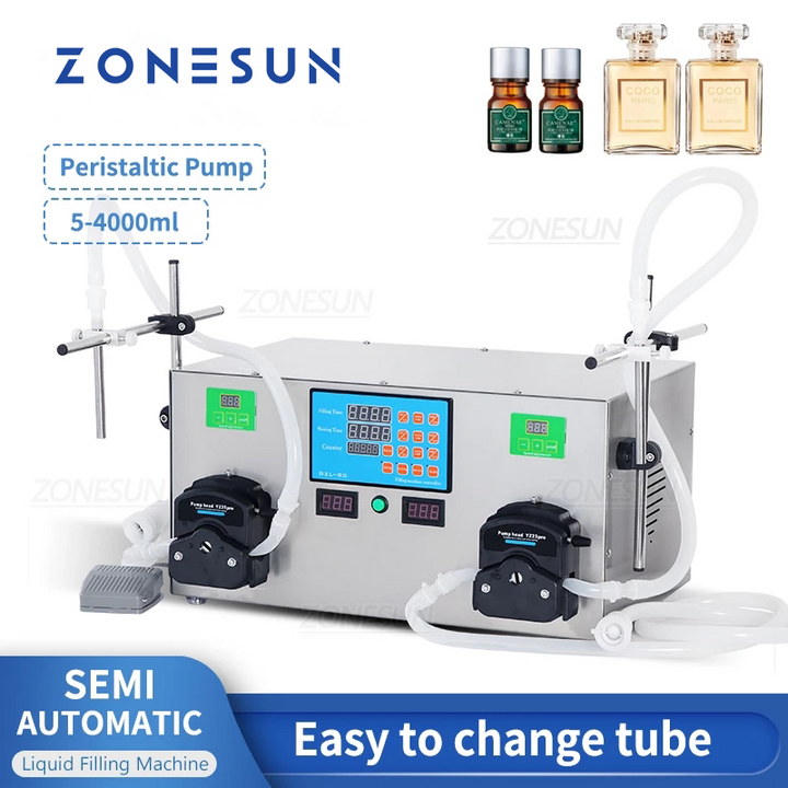 ZONESUN ZS-YTPP2 Semi-automatic 2 Nozzles Peristaltic Pump Liquid Filling Machine